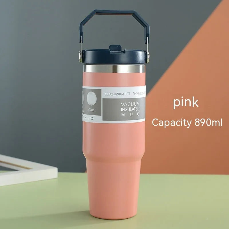 Stainless steel insulated travel tumbler with handle cover in various colours