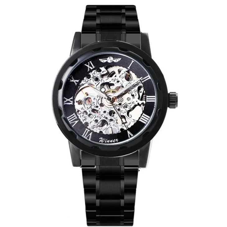 Men's manual mechanical watch with alloy case and mineral glass mirror in gold and black colour option