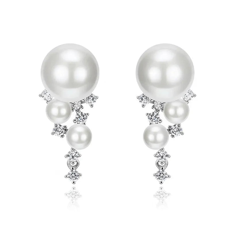 E214 925 silver pearl stud earrings for women with electroplated finish