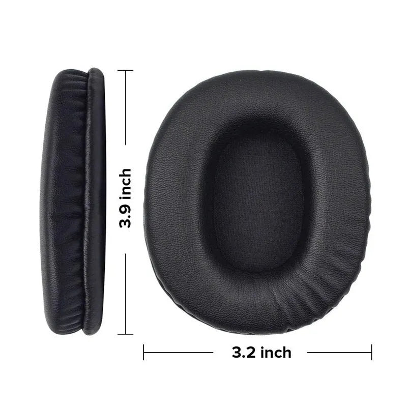 Two black soft PU leather replacement ear covers for Sony 1R headphones on a white background.
