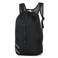 Black nylon backpack gym bag, 30 x 17 x 56cm, with zip pocket and three carry modes
