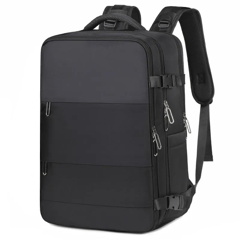 Purple women's travel backpack with multiple compartments and air pillow shoulder straps
