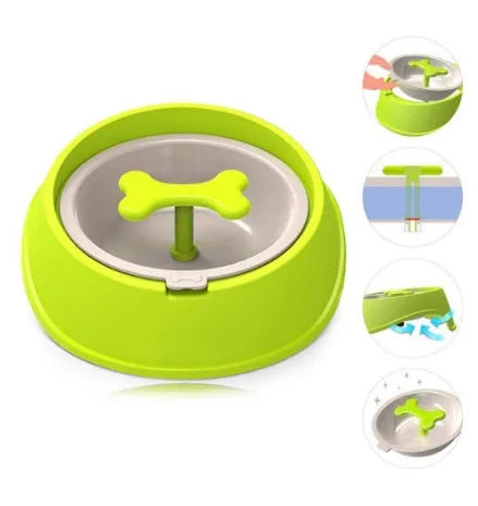 Small plastic slow feeder dog bowl in blue measuring 201x190x69mm