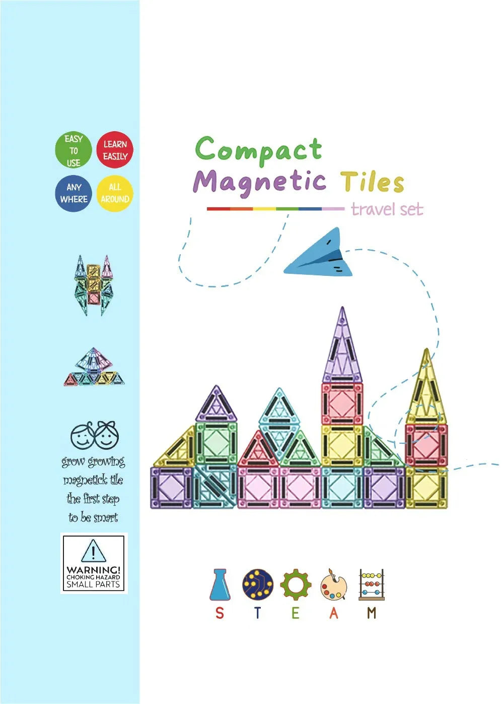Educational magnetic building blocks toy with portable plastic magnetic sheets for teenagers, 20 to 74 pieces