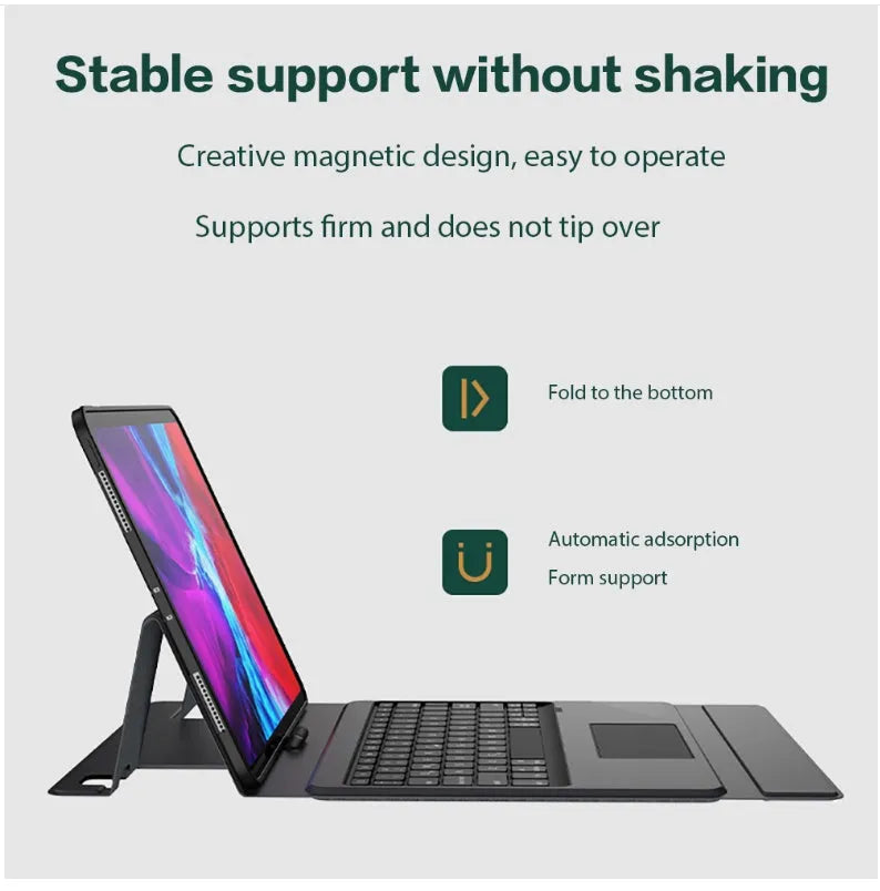 Bluetooth keyboard protector with integrated touch panel for iPad, black finish, closed position