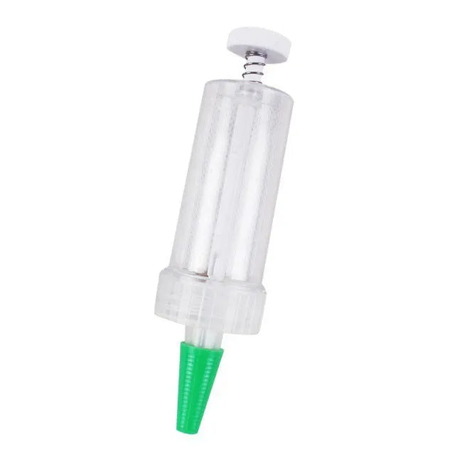 12cm long plastic mini garden seeder tool with button mechanism for container planting