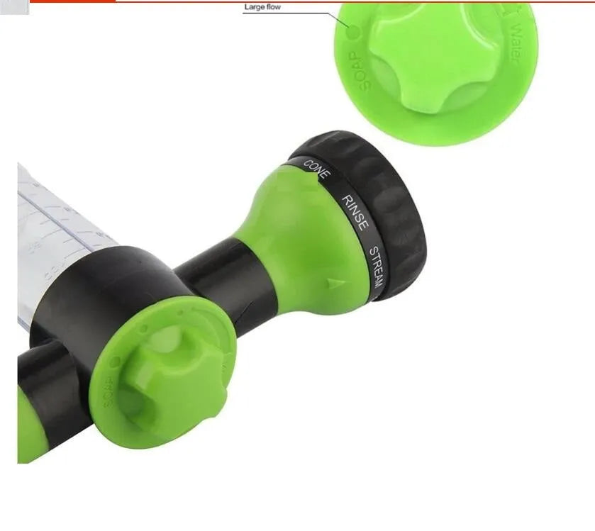 Green high-pressure foam spray gun with adjustable nozzle for car washing and garden use