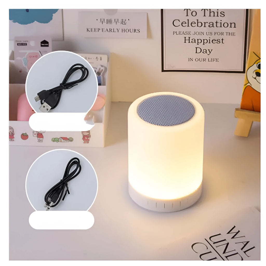 Household small cute portable Bluetooth speaker with warm light colourful lamp alarm clock desk lamp USB powered 13W