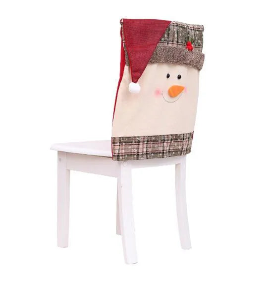 Christmas chair covers set with Santa Claus and Snowman designs for standard dining chairs