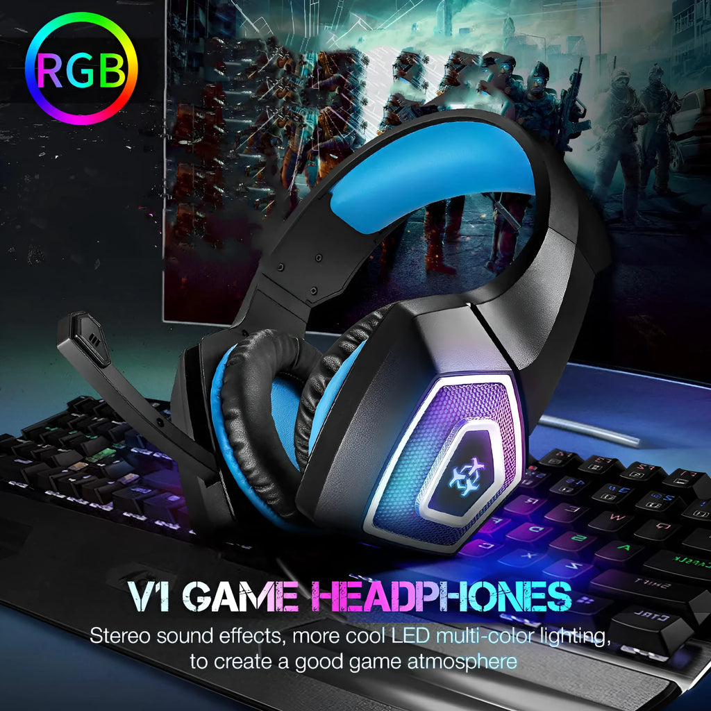 Black and red wired gaming headset with 3.5mm straight plug, 50mm drivers, built-in microphone and 2.2m braided wire