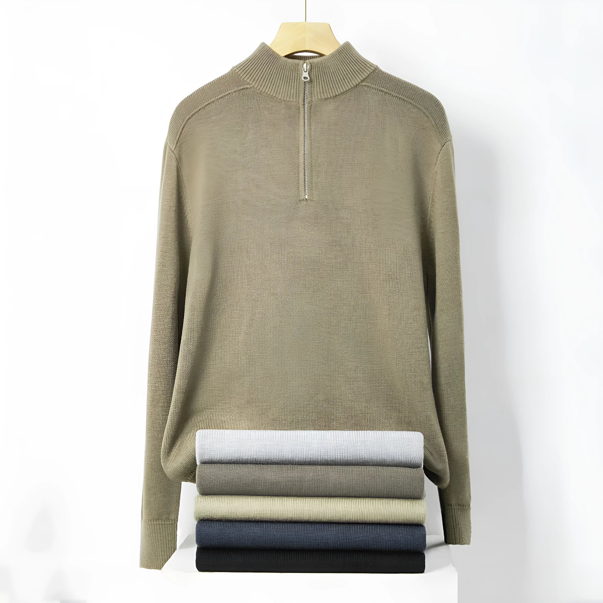 Men's casual sweater thickened wool base shirt long sleeve slim fit pullover in multiple colours black light gray bronze coffee blue gray apricot stone sand