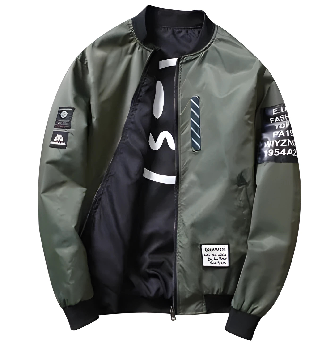 Men's reversible flight jacket in slim fit design showing front view with zipper closure