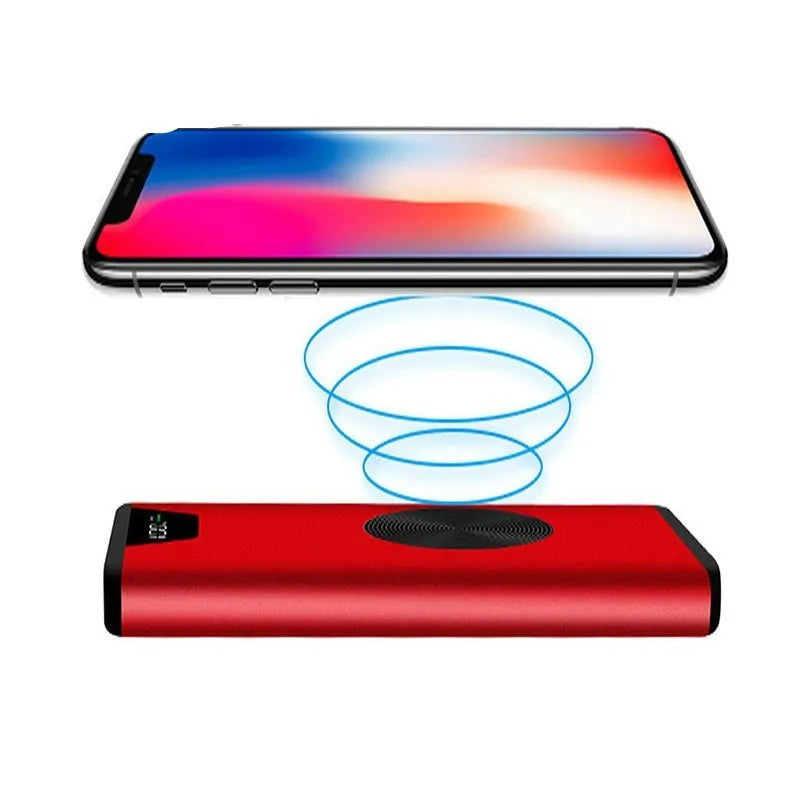 20000mAh metal wireless charging power bank in black with USB ports