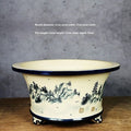 Lingnan Shiwan ceramic flower pot with hand-painted High Mountains landscape, glazed stoneware, wide mouth.