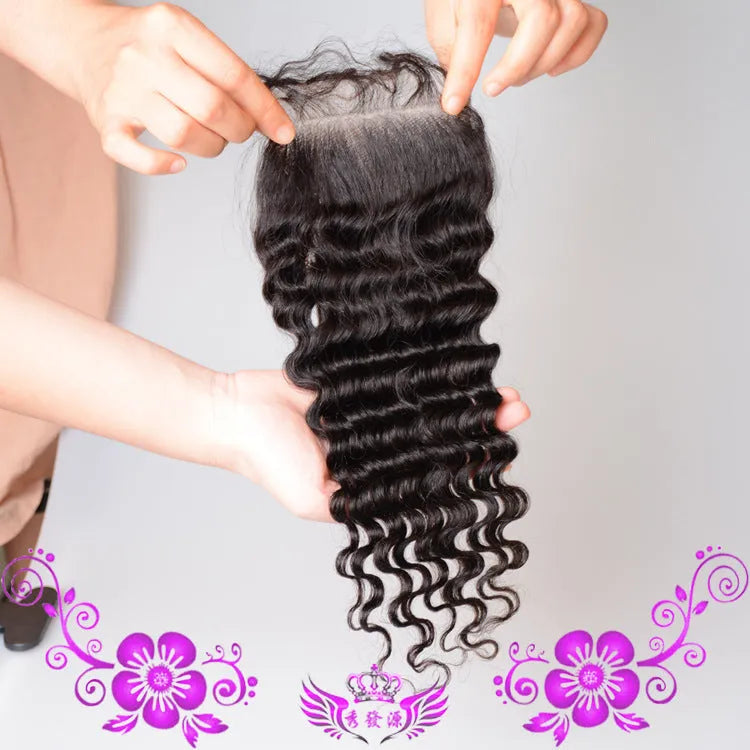 Deep wave full lace wig with hand-woven human hair and 4x4 closure, available in 8 to 20 inch lengths.