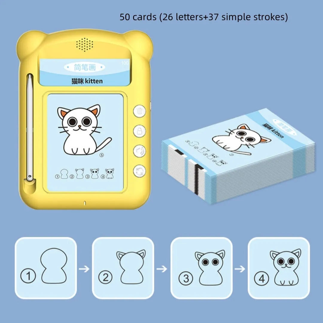 Yellow bilingual early learning machine with educational cards for children's language development