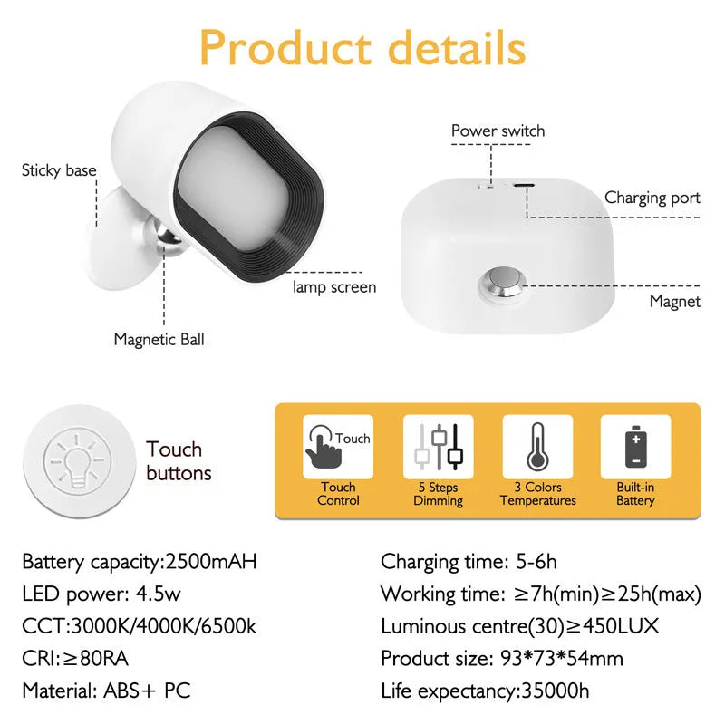 Oval-shaped remote touch magnetic wall lamp mounted on a wall, showing colour-changing LED lights.
