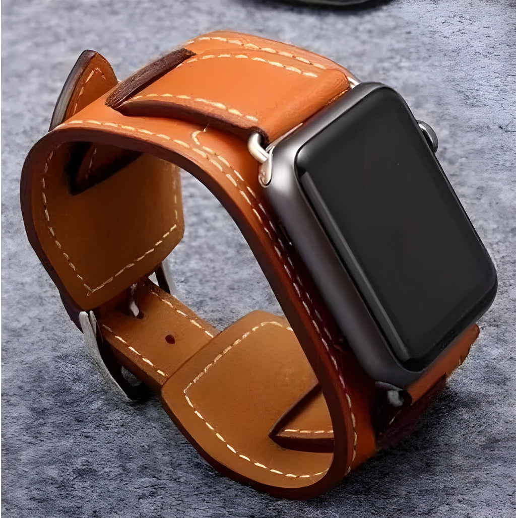 Leather watch strap belt in red, blue, black, or brown, 38mm and 42mm widths for men and women