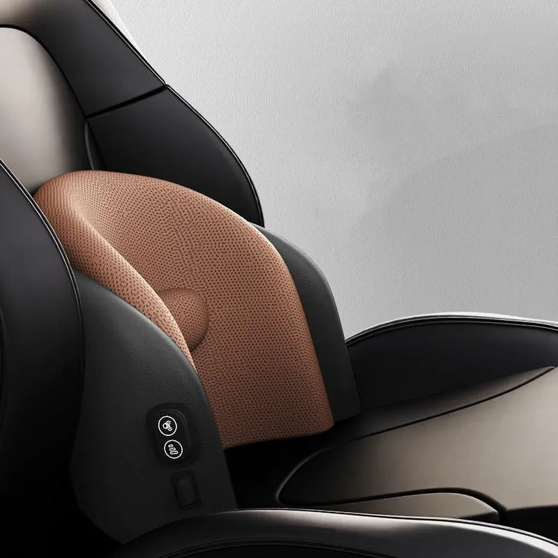 Car electric massage cushion with memory cotton headrest in black colour on car seat