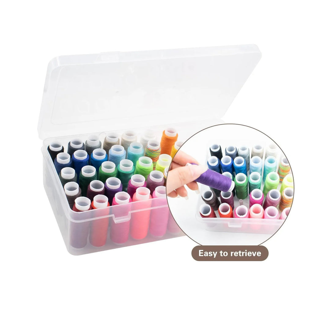 Transparent plastic storage box with 42 compartments for embroidery threads and sewing kit organisation