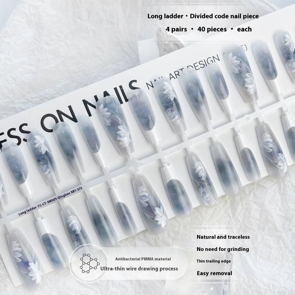 40PCS Chinese butterfly long ladder nail stickers in Qingzhi XB1-573, SMSXS sizes, glossy and unsealed layer options.
