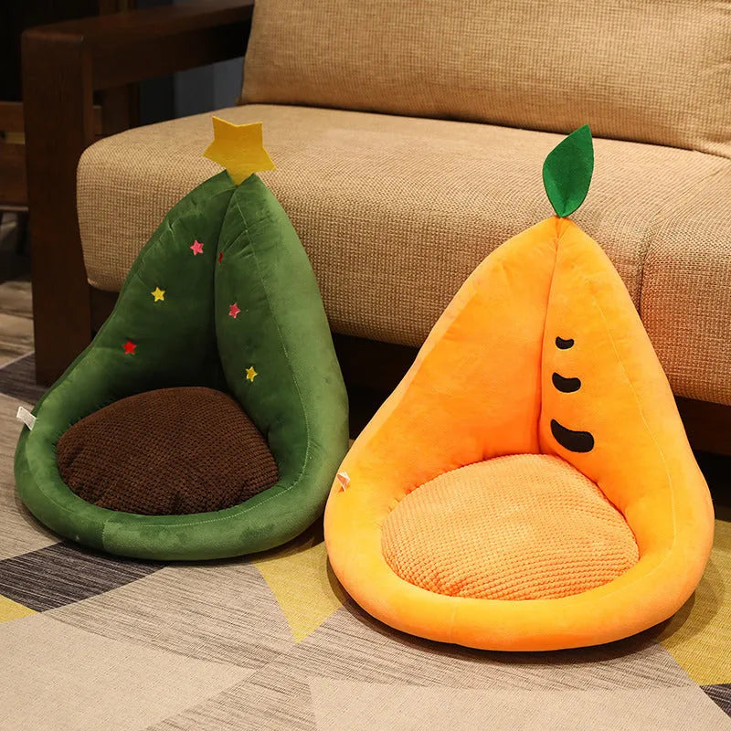 Plush fruit cushion in avocado, cactus, carrot, or peach design, 50 x 48 x 45 cm, for chair or floor