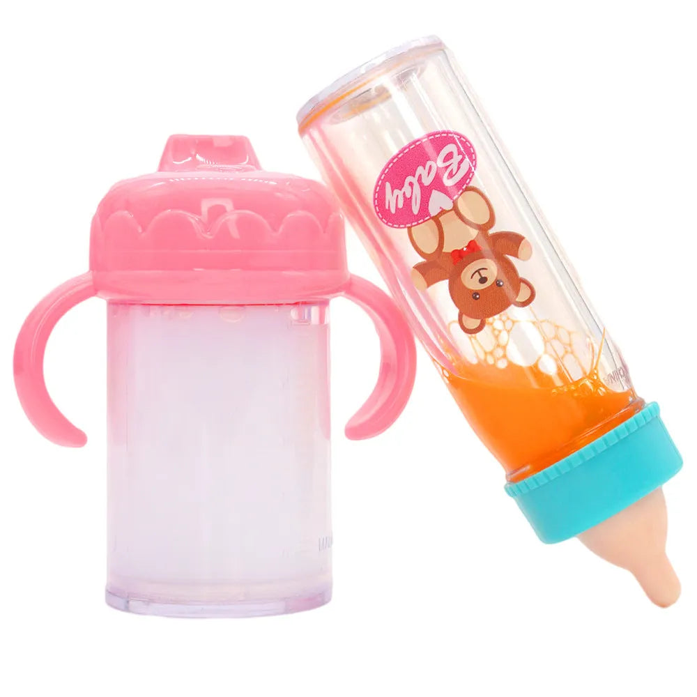 Plastic magic bottle nipple doll accessory set for 14-18 inch dolls in pony pink or bear blue