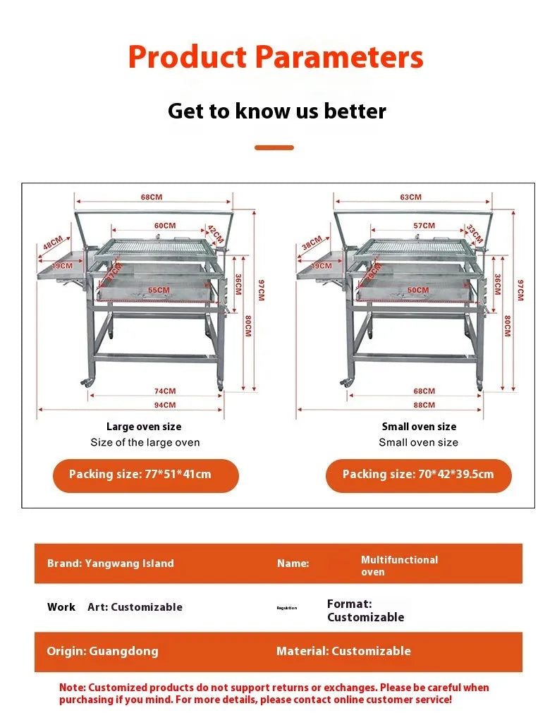 Foldable charcoal BBQ stove with detachable frame and adjustable legs for outdoor cooking.