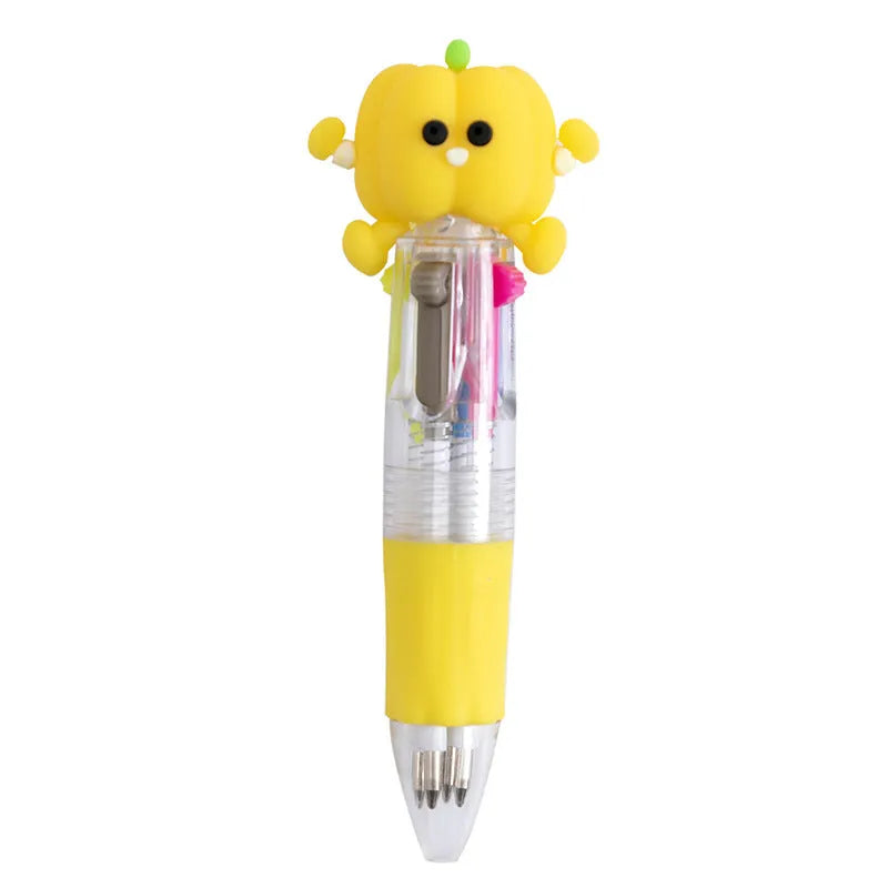 Cute cartoon themed four-colour press ballpoint pen with a 0.7mm tip.