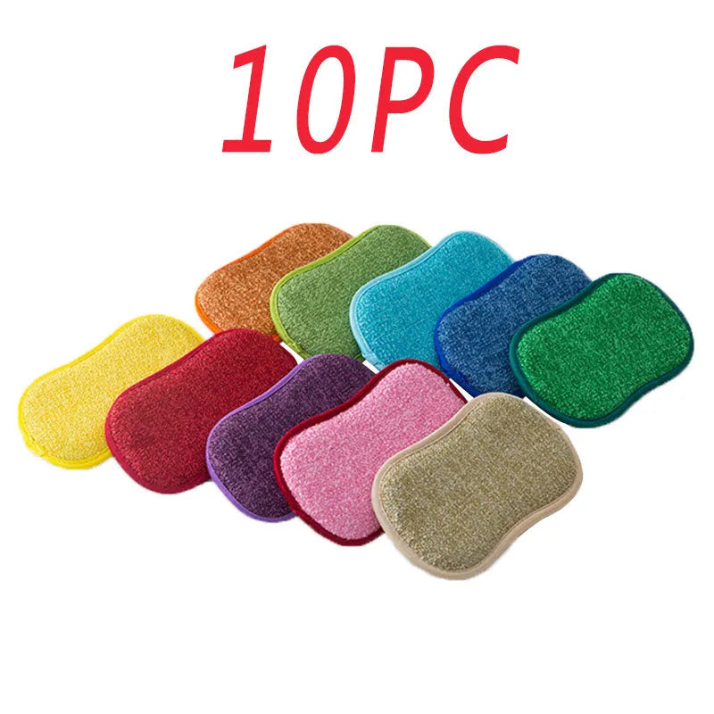 Double-sided kitchen cleaning sponge with polyurethane core and assorted dishcloths set of 11 pieces