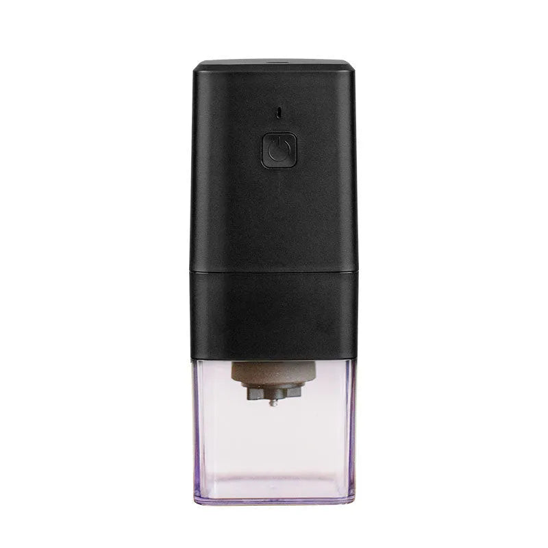 Square electric coffee bean grinder in black with USB-C cable, copper motor, 25-30g bean warehouse