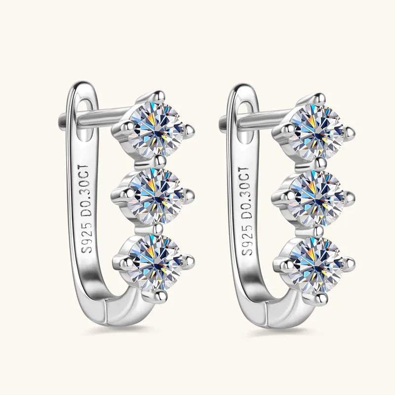 Silver moissanite earrings in gold finish with 0.3 carat round U-shaped geometric design for women
