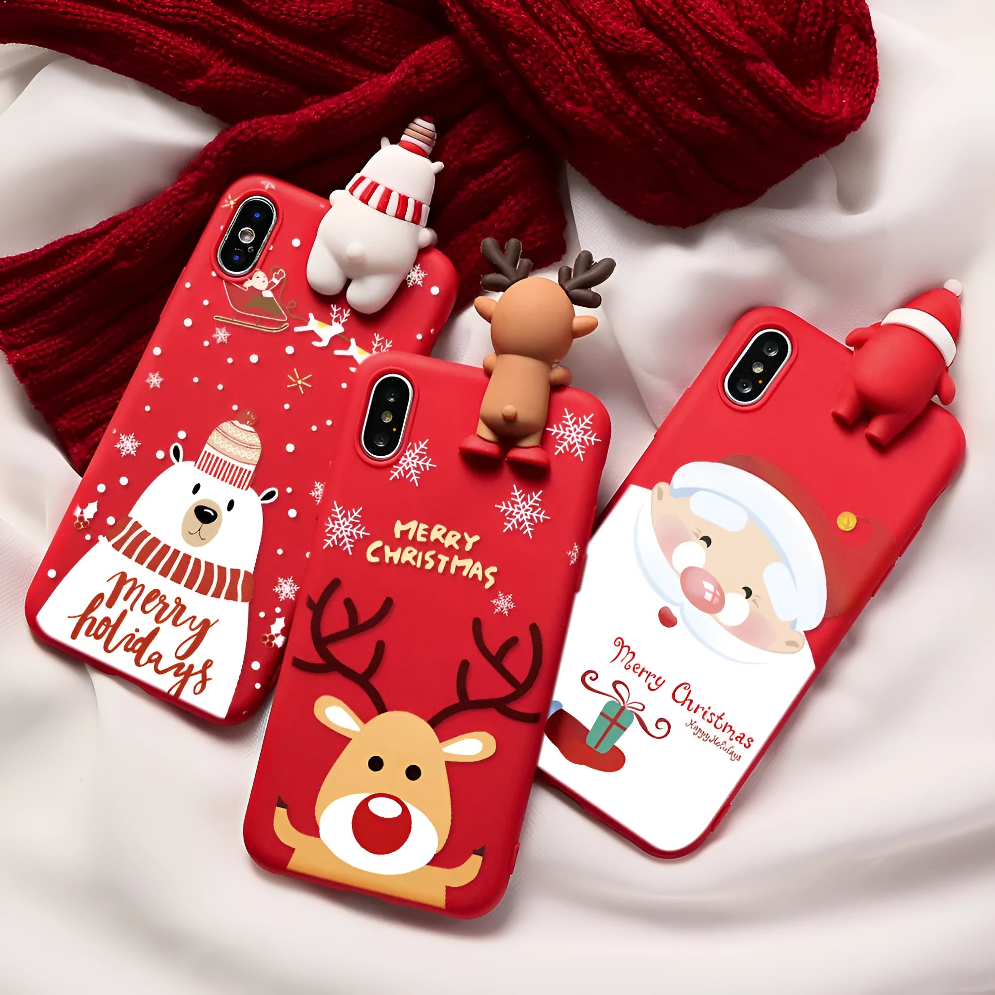 Christmas phone case with heavy 3D cartoon decoration featuring Santa Claus on a TPU soft material back cover for iPhone