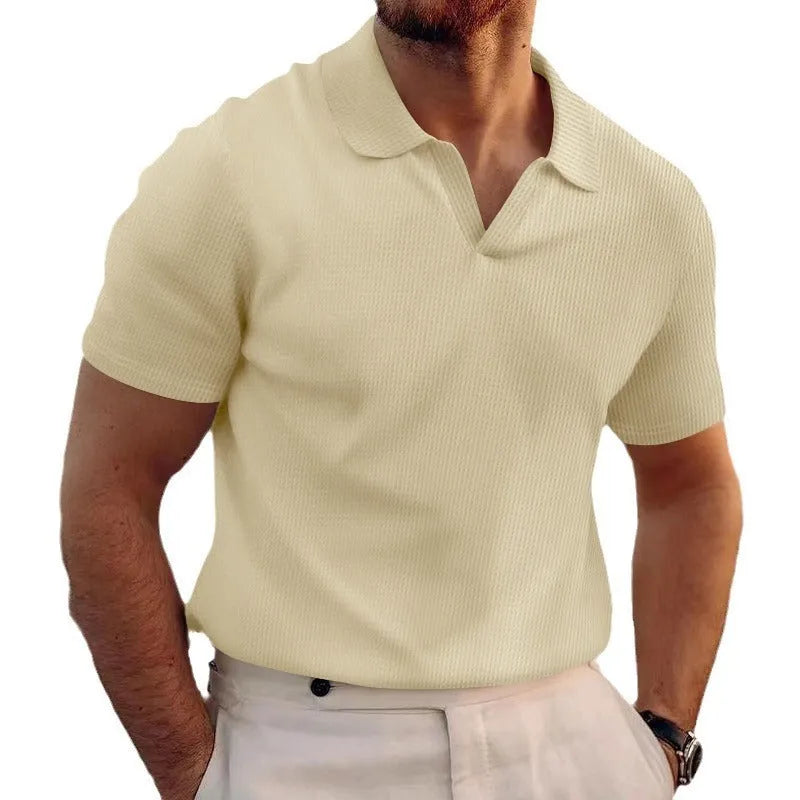 Men's slim fit heavy waffle texture T-shirt in polyester fabric showing textured pattern detail
