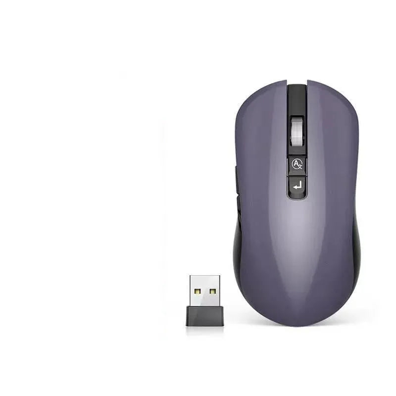 IFLYTEK black wireless gaming mouse with side buttons on a mouse pad, showing USB receiver.