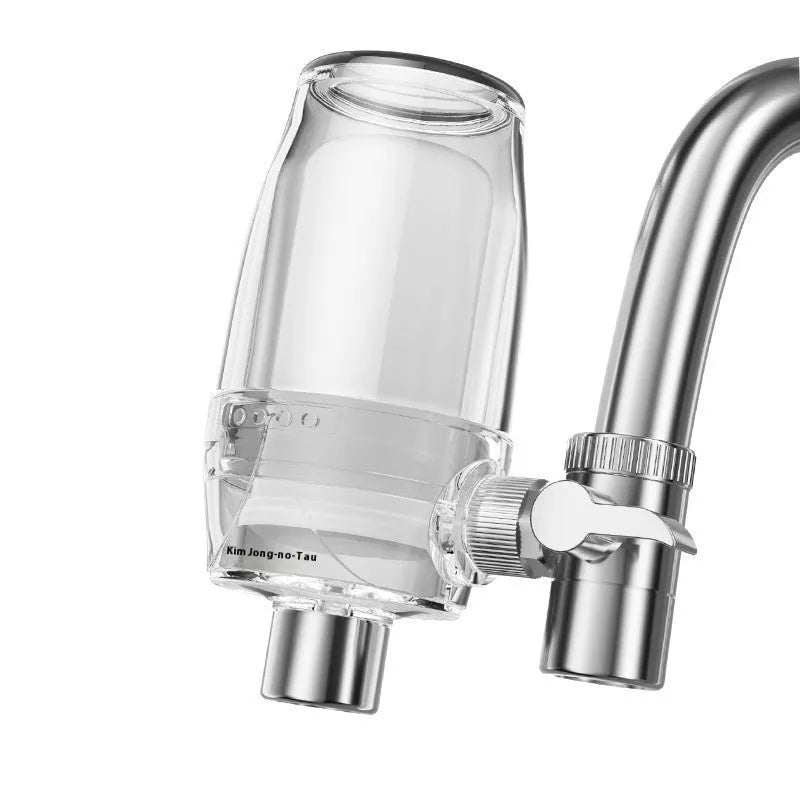 A ceramic faucet water filter unit designed for direct connection to a kitchen tap.