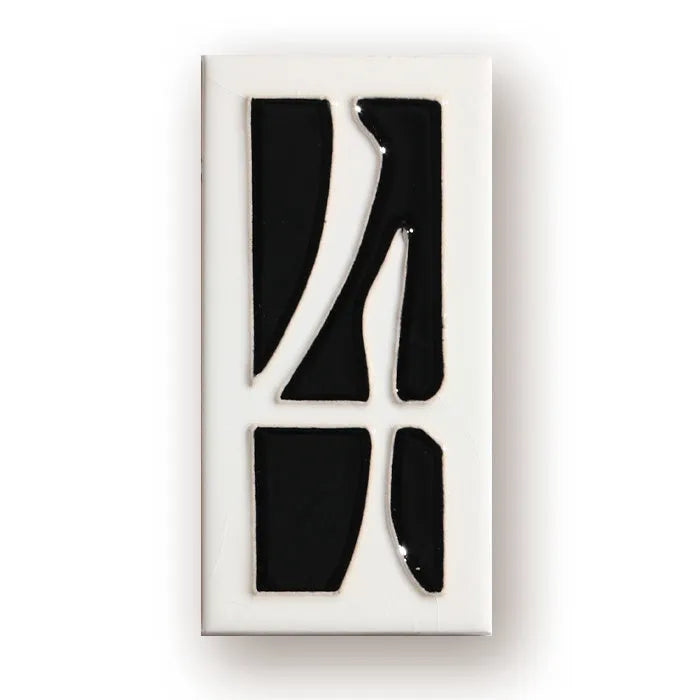 Handmade retro-style ceramic doorplate with an enamel art number on a white background.
