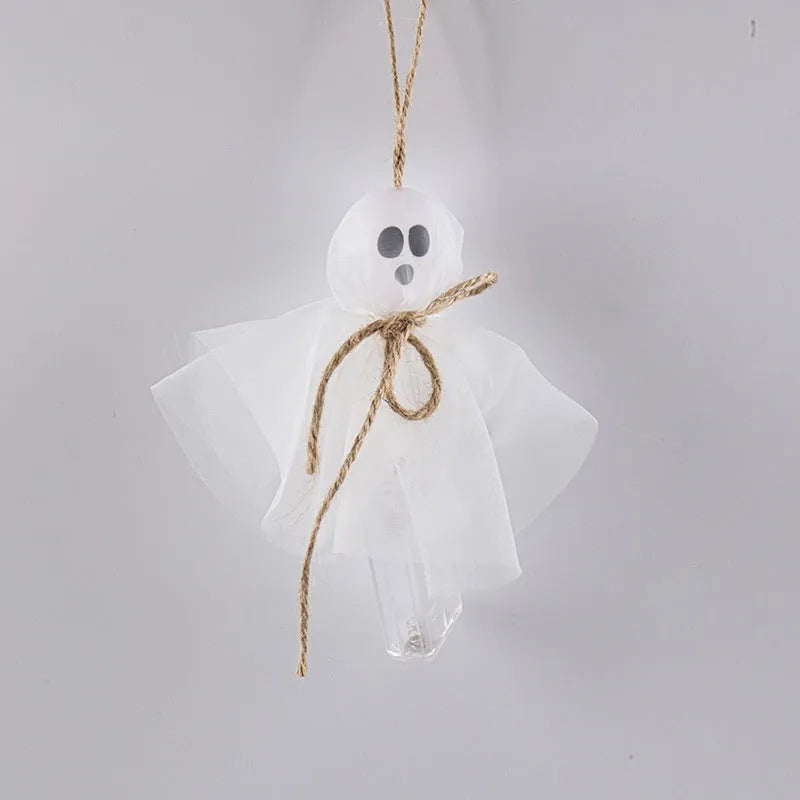 Halloween ghost LED lighting chain with colourful battery-operated lights showing six different ghost design variations