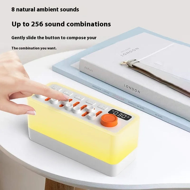 White noise sleep sound machine with Bluetooth speaker, RGB night light, and digital display, 180x73x80mm