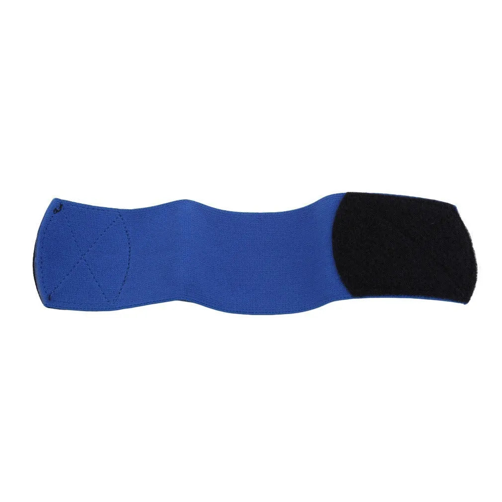 Red elastic rubber shin guard fixing strap for football and sports, shown at 25cm length.