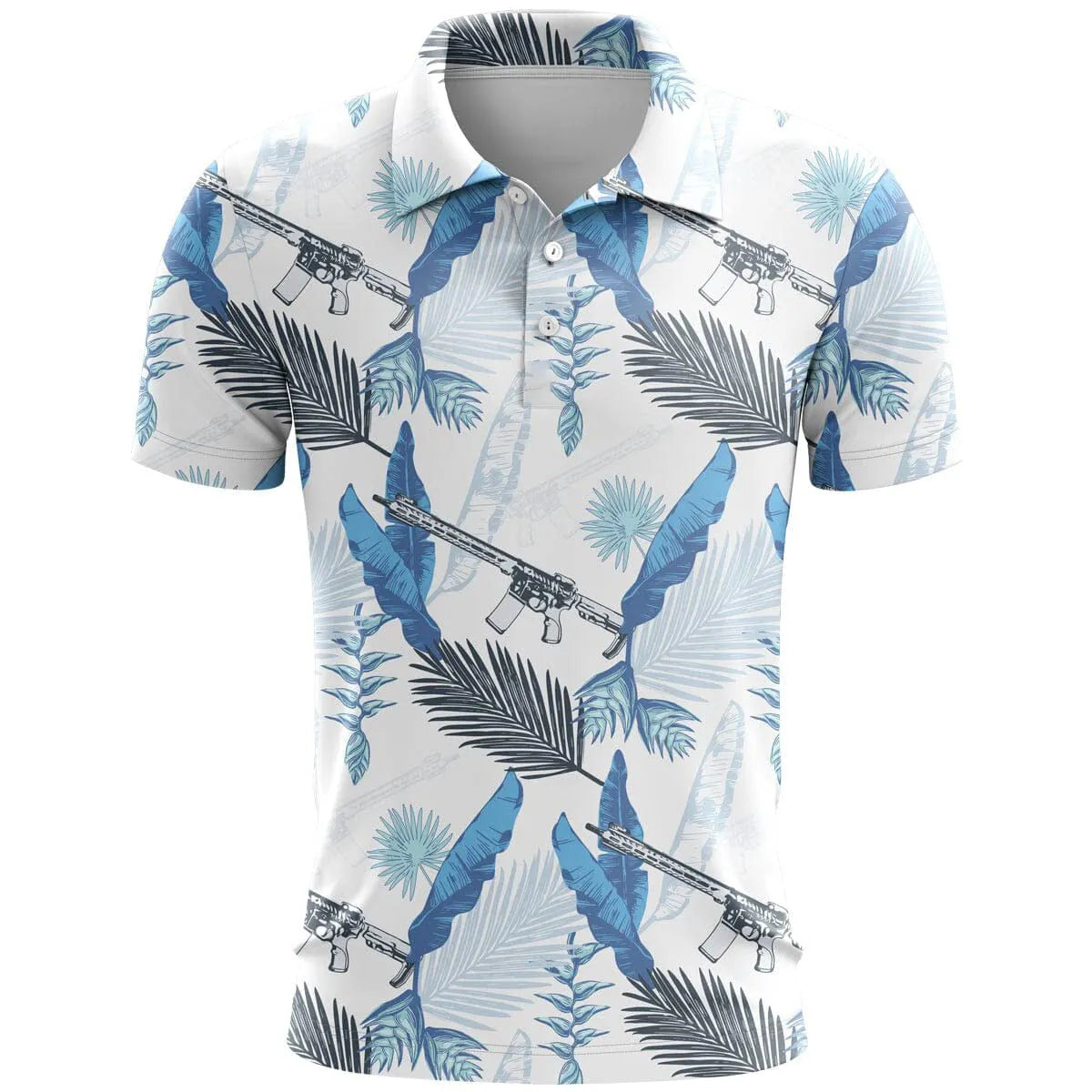 Loose-fit 3D printed short sleeve sports top in bird eye cloth polyester on a hanger.