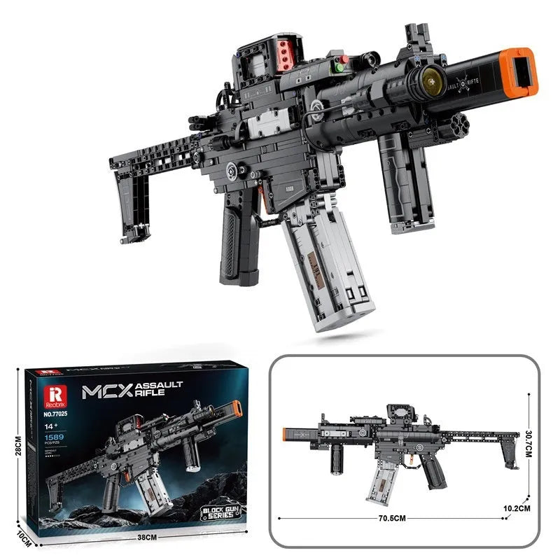 77025 assault rifle building block set for teenagers, small plastic particles, colour box packaging