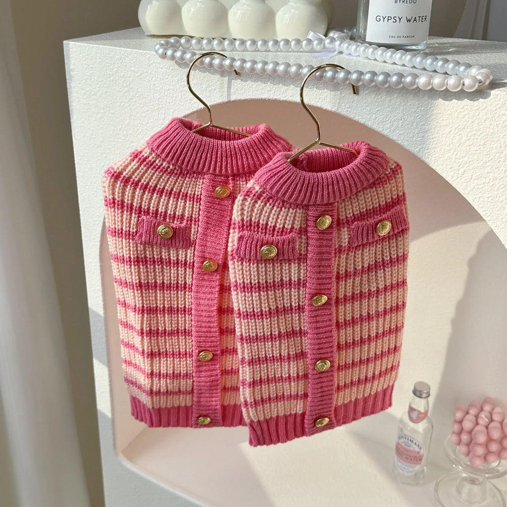 Pink striped sweater pet clothes in classic style, polyester pet jumper available in XS S M L XL