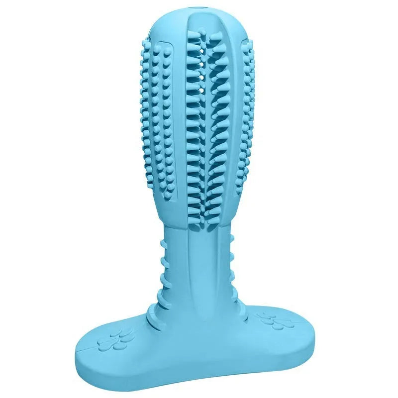 Bite resistant rubber dog toothbrush molar toy in green, blue, and orange colours