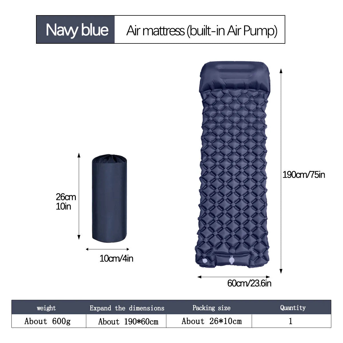 Outdoor single diamond TPU inflatable mattress 190x60x5cm with foot pillow in Army Green on grass