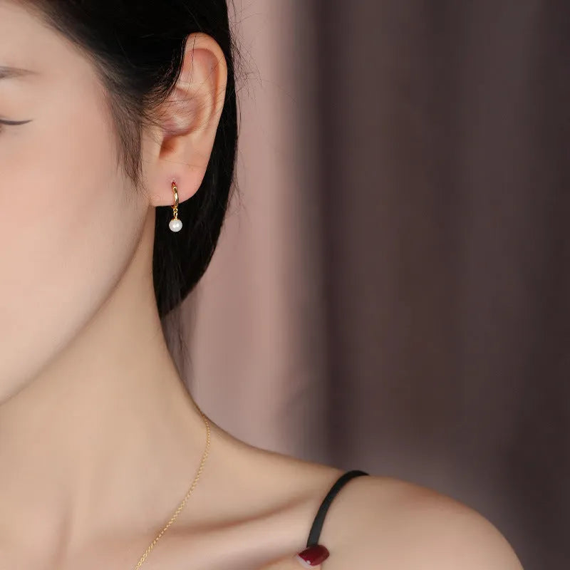 S925 sterling silver ball bead earrings with inlaid zircon in round geometric retro style