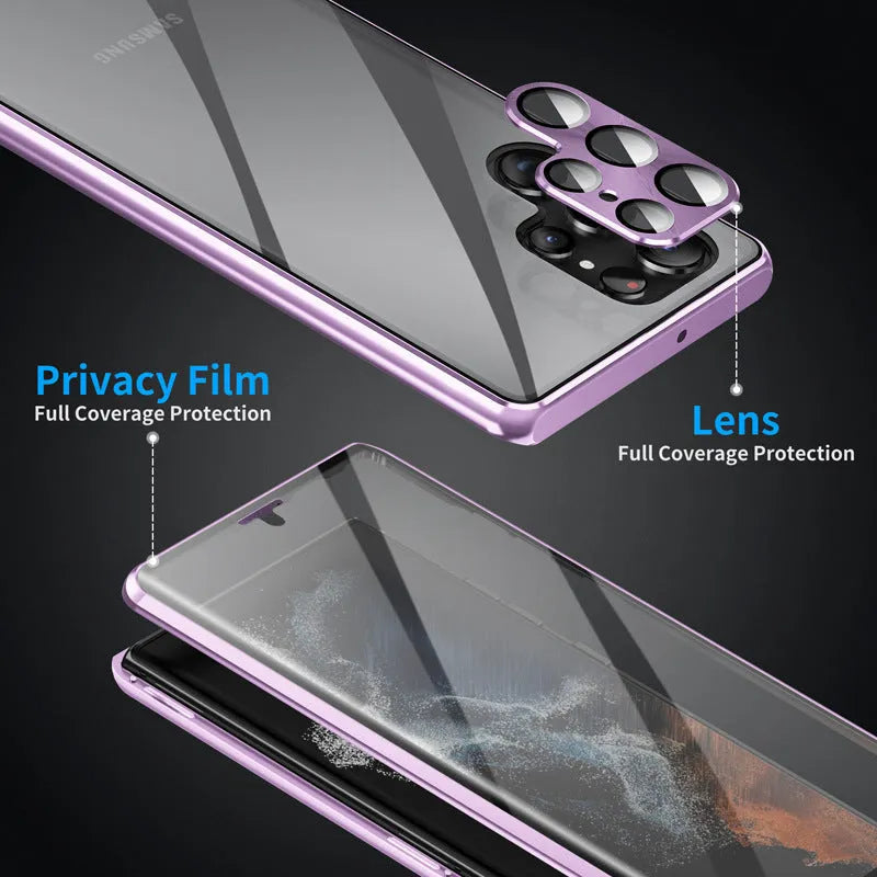 Black magnetic phone case with integrated mirror for Samsung Galaxy S24 Ultra shown from the front.