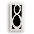Handmade retro-style ceramic doorplate with white enamel number on blue background, dimensions 76mm by 152mm.