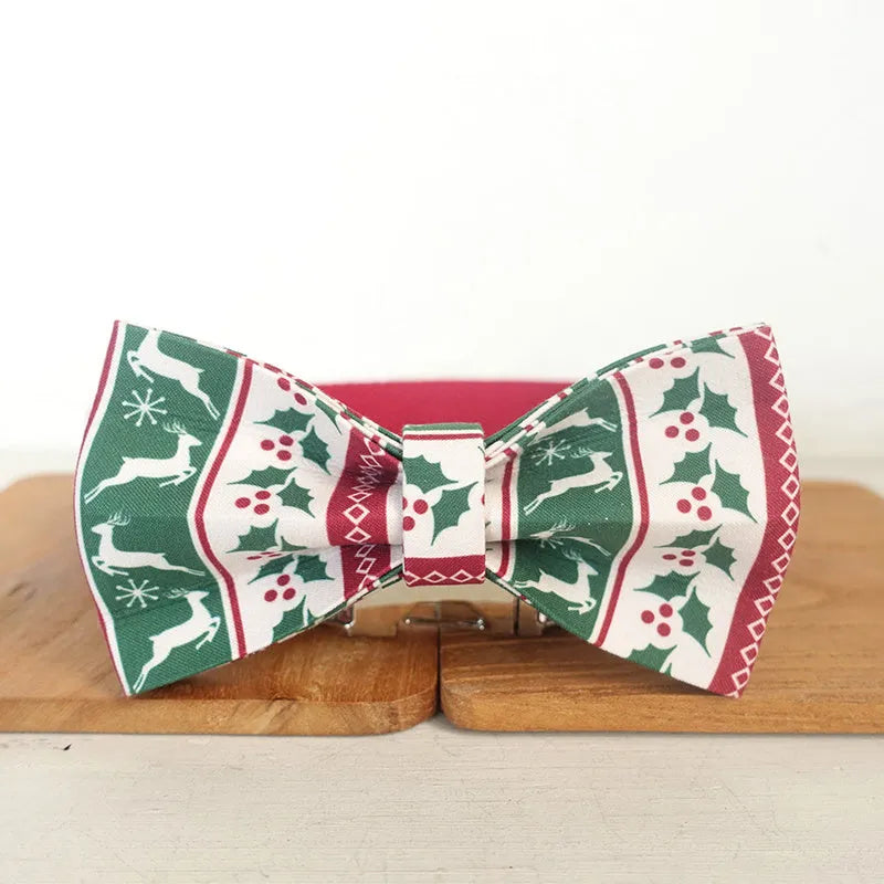 Thickened polyester dog collar Christmas deer design light gold with towing rope set