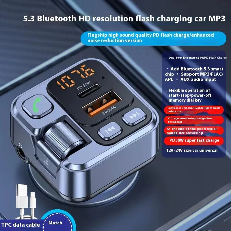 Car Bluetooth MP3 player receiver with LED display and dual USB charging ports